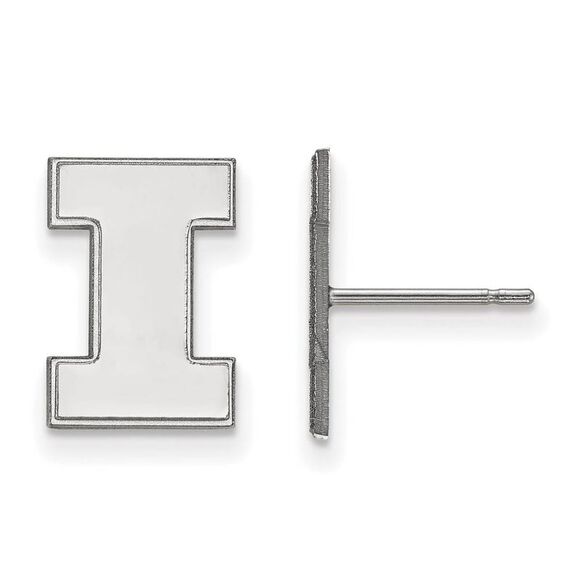 10k White Gold University of Illinois Small Initial I Post Earrings - Picture 1 of 3